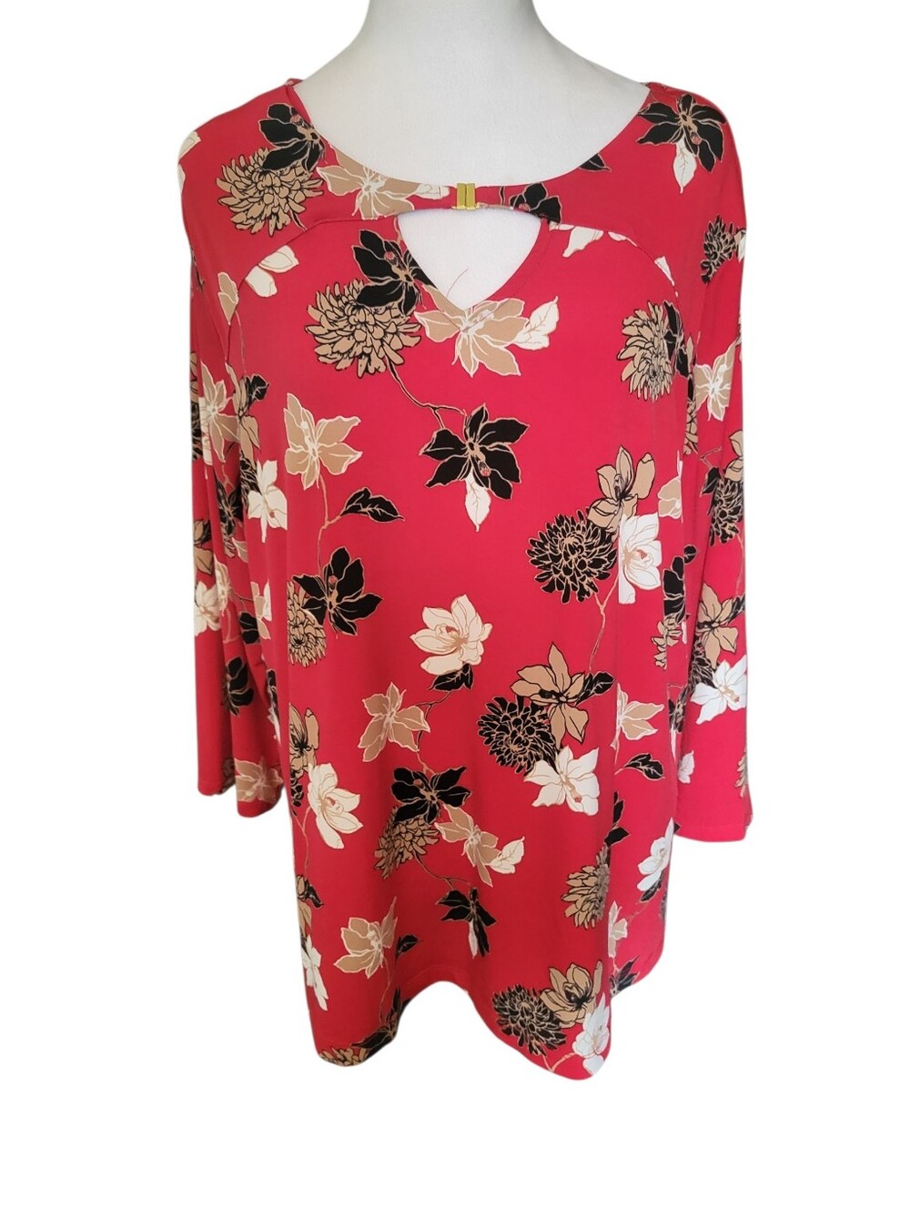 Liz Claiborne Plus Floral Keyhole Tunic Top - Red sz 0X